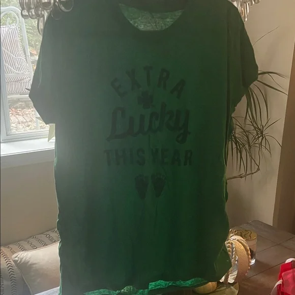 Crazy Dog T-Shirts Green Extra Lucky Maternity Tee - Picture 2 of 4